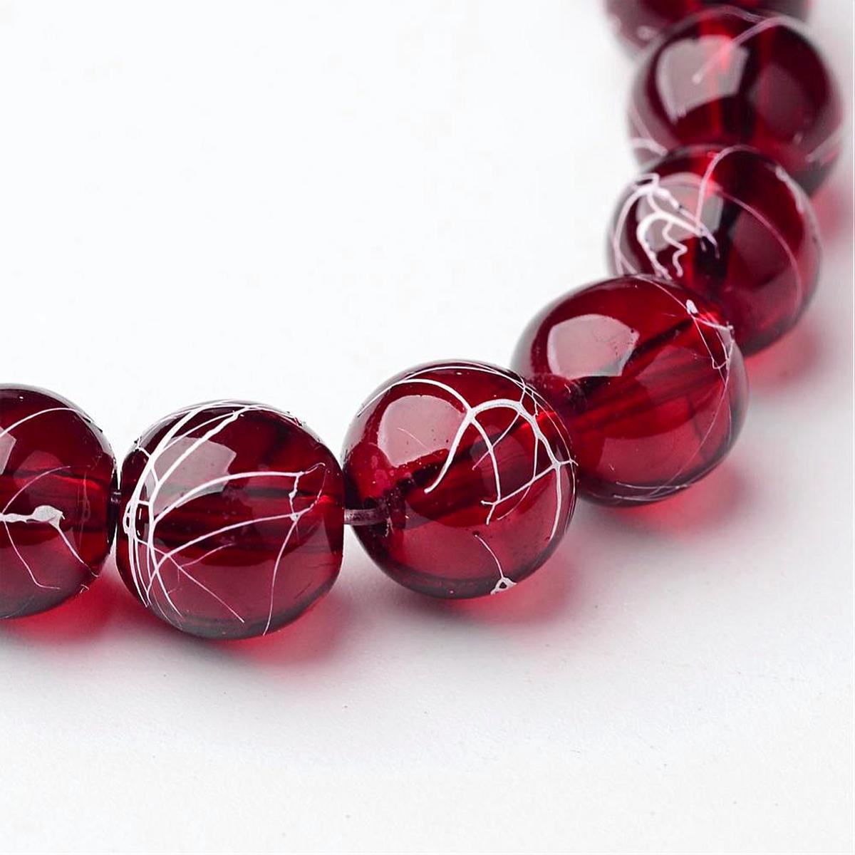 Transparent Glass Beads.  Round.  8mm.  Rustic Red with slight White Splatter.  (approx 50 Beads per 16
