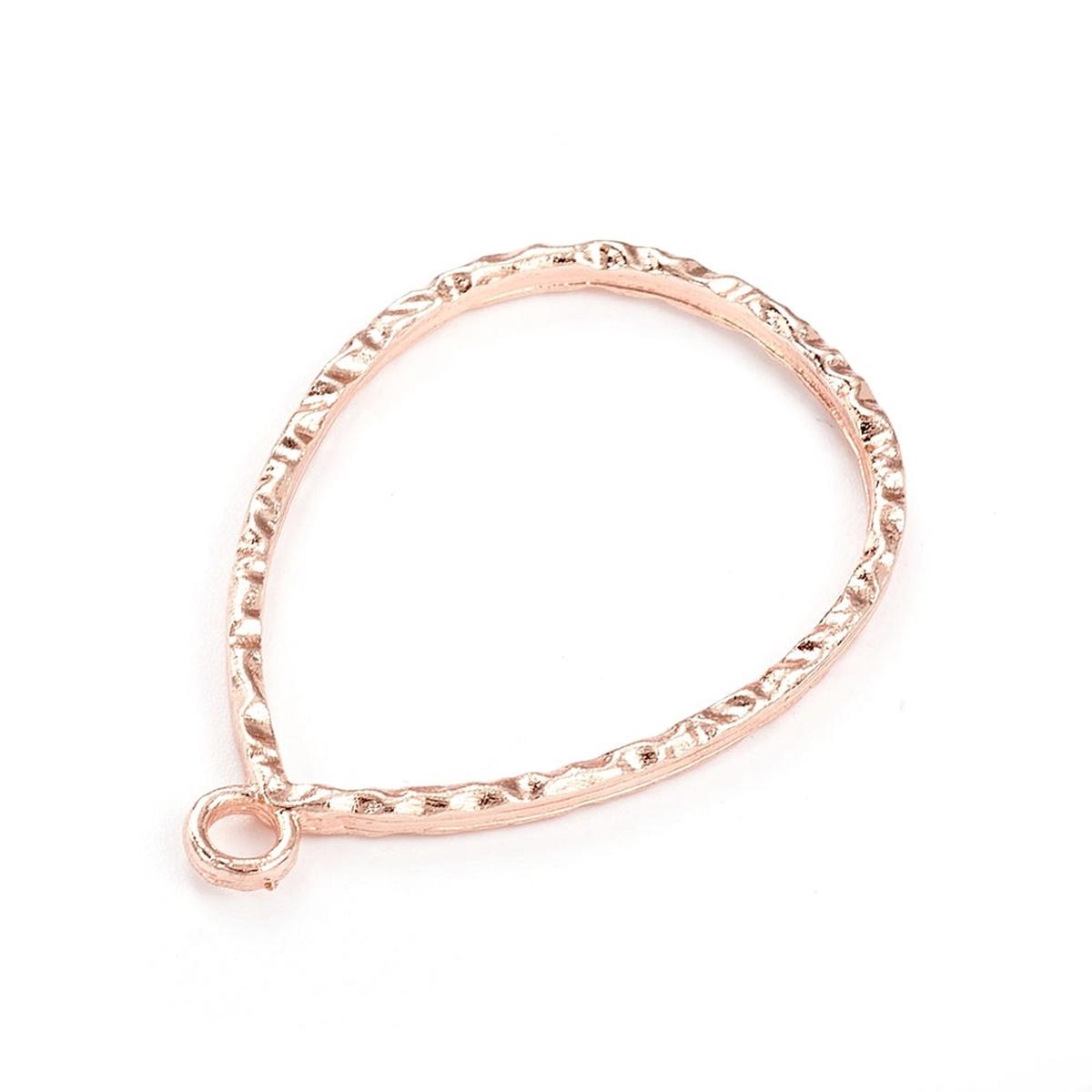 Zinc Alloy Open Back Bezel Pendants, Teardrop, Rose Gold, 37x24x2mm, Hole: 2.5mm (Packed 2)