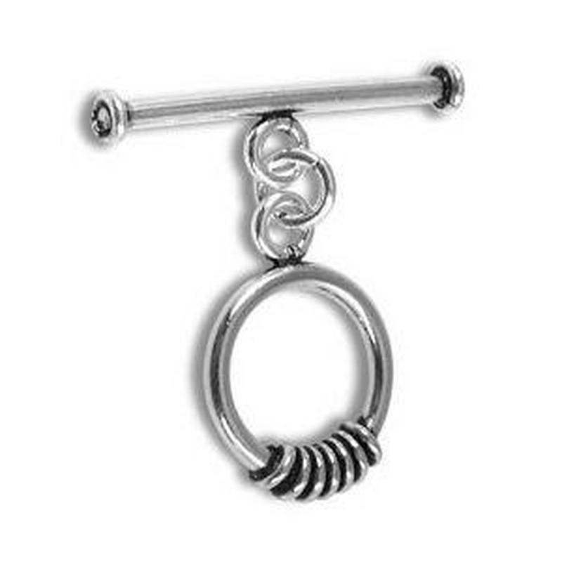 TSF-144 Silver Overlay Round Toggle Clasp with Coil Accent  Wholesale Jewelry Findings