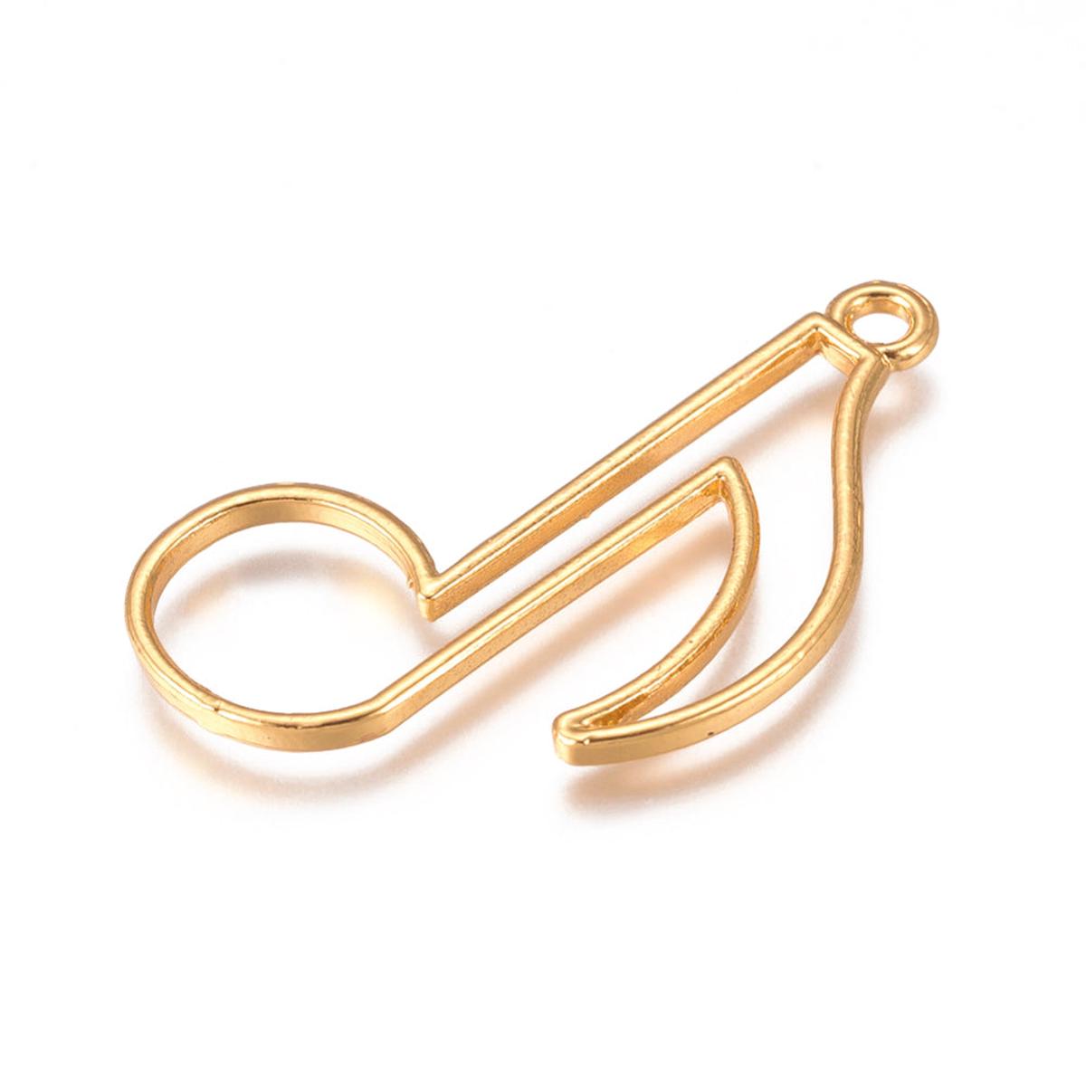 Zinc Alloy Open Back Bezel Pendants, Musical Note, Golden, 38x24x1.8mm, Hole: 2.3mm(Packed 2) )