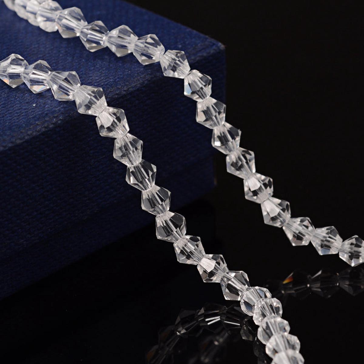 Bicone Beads Faceted.  Clear (4 x 4mm)  (approx 82 beads on a 14