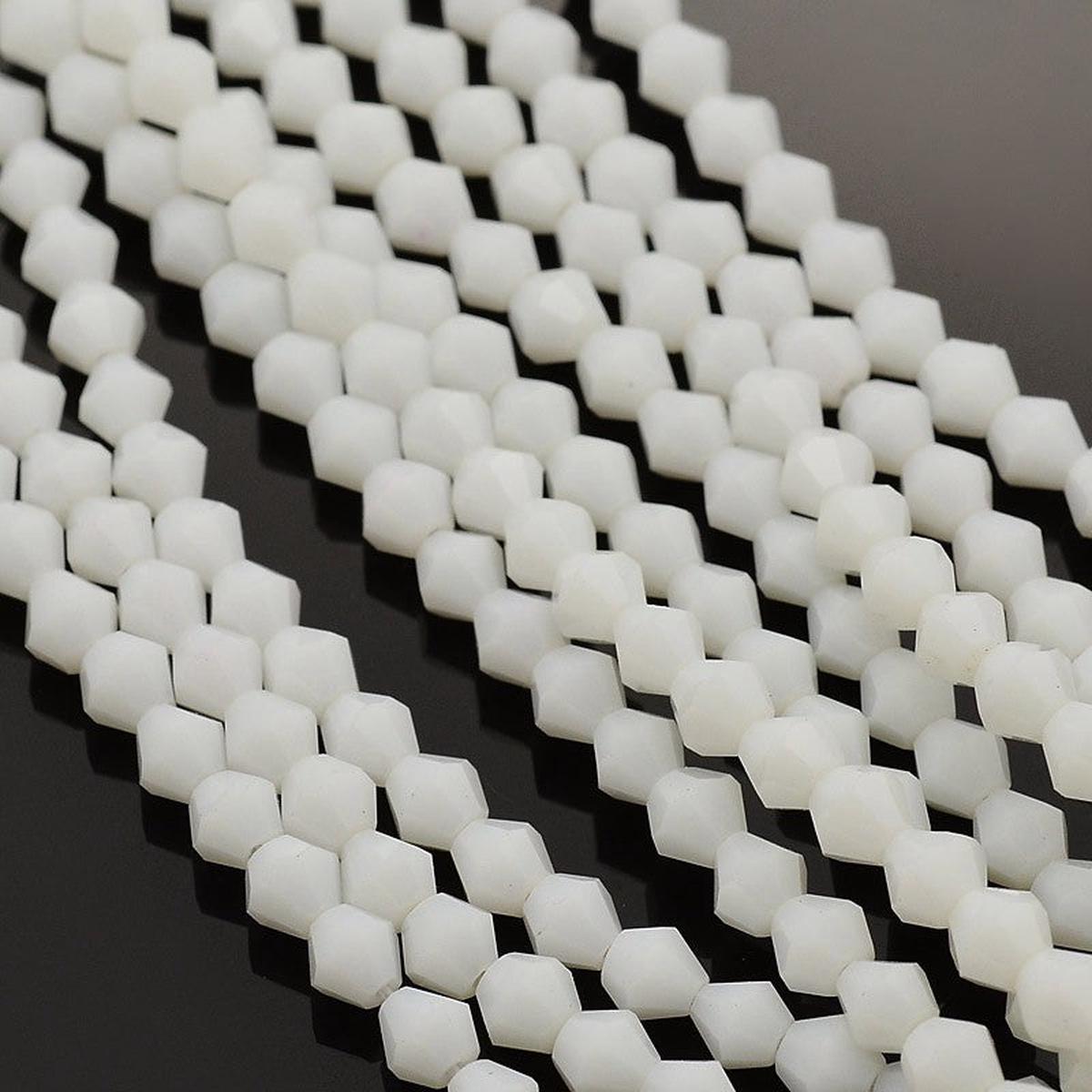 Bicone Beads Faceted.  White (4 x 4mm)  (approx 90 beads on a 14