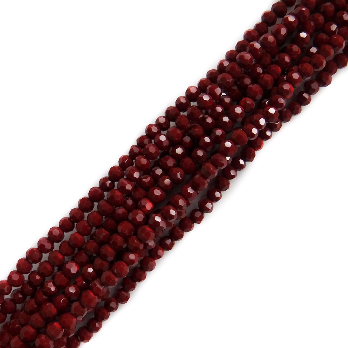 Cuentas de Cristal Redondas Facetadas, Rojo Burdeos- 4mm