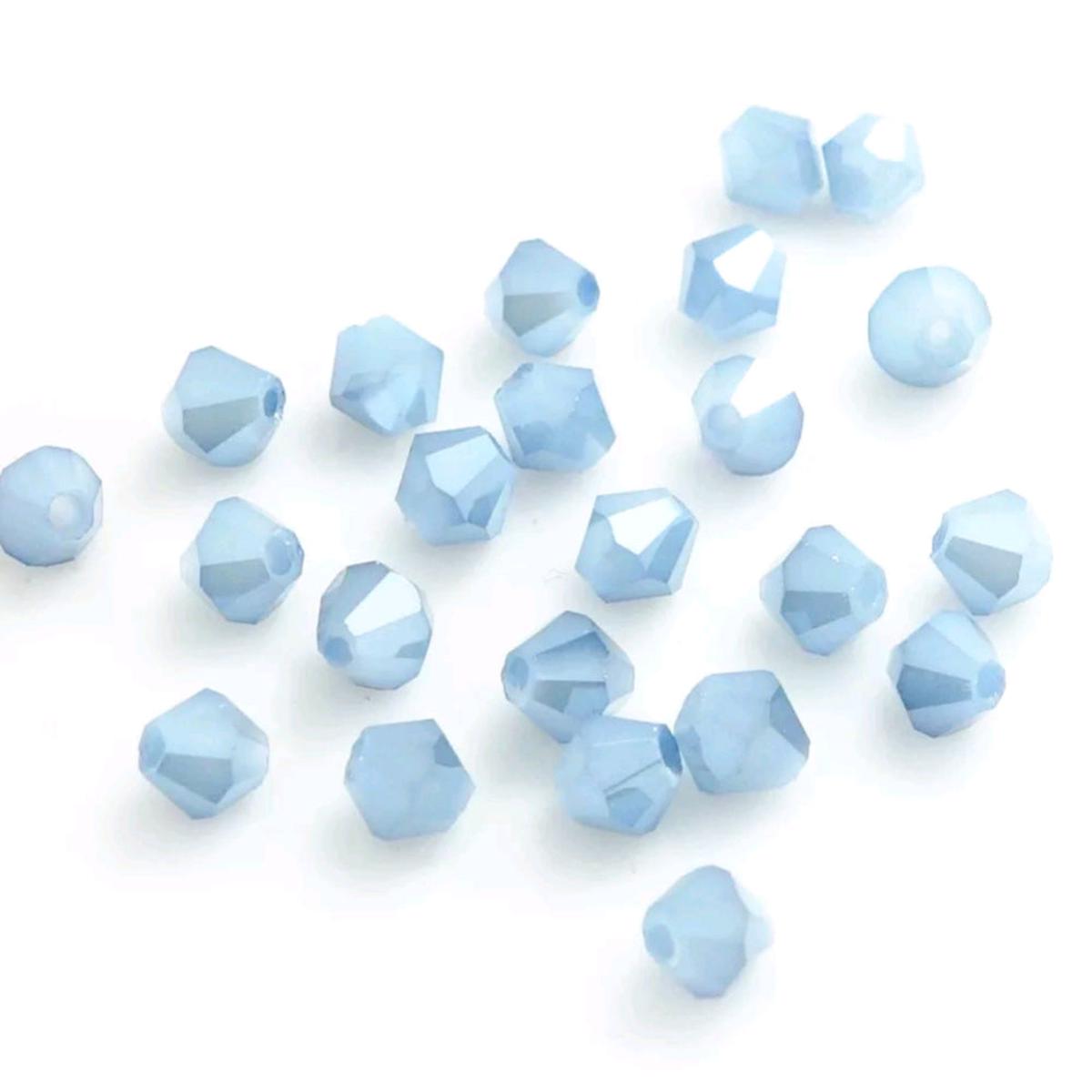 Electroplate Glass Imitation Jade Beads Strands, Faceted, Rainbow Color Plated, Grade AAA, Bicone, Sky Blue, 4mm, Hole: 1mm.  Approx 95 Beads.