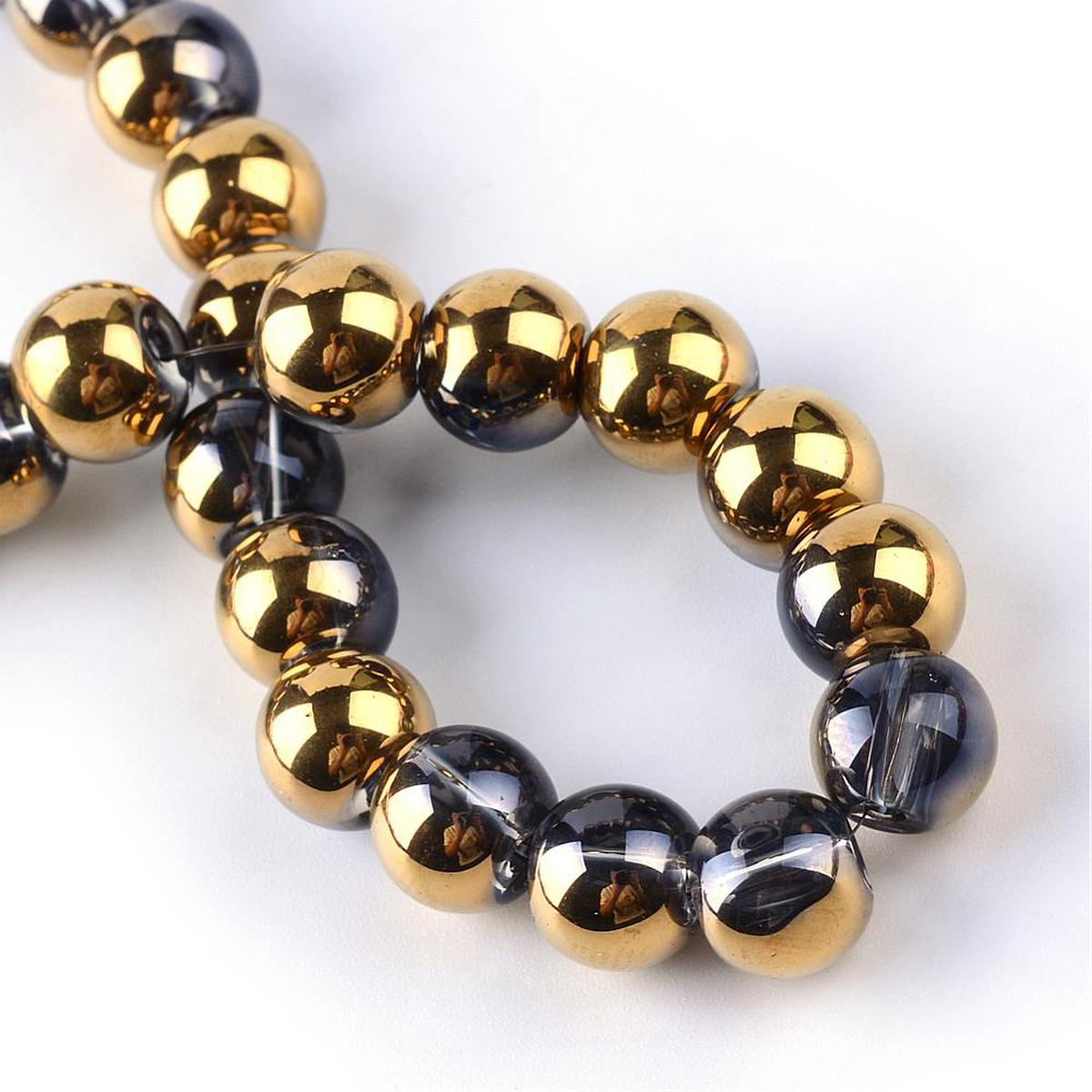 Glass Beads (Half Plated Golden)  10 mm rounds.  (approx 80 beads per 29