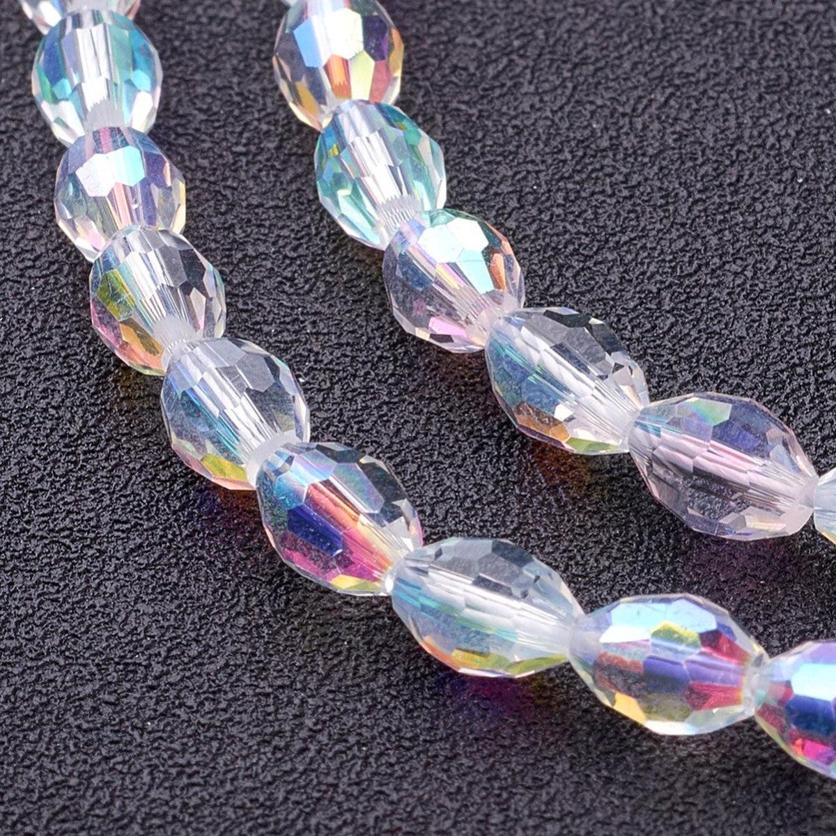 Glass Beads Strands, Faceted, Oval, Clear AB.   6x4mm, Hole: 1mm; approx 72 Beads, 16