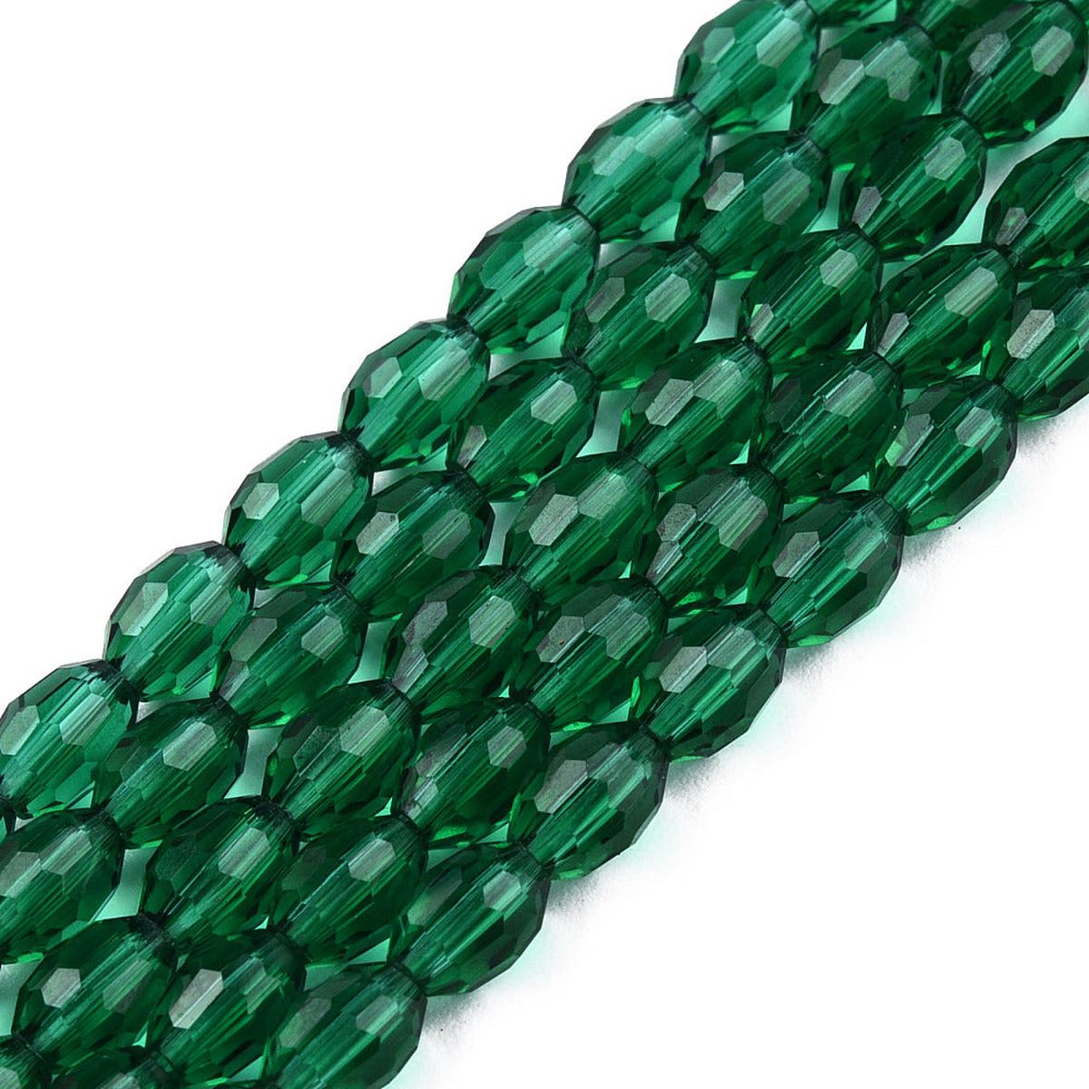 Glass Beads Strands, Faceted, Oval, Green 6x4mm, Hole: 1mm; approx 72 Beads, 16