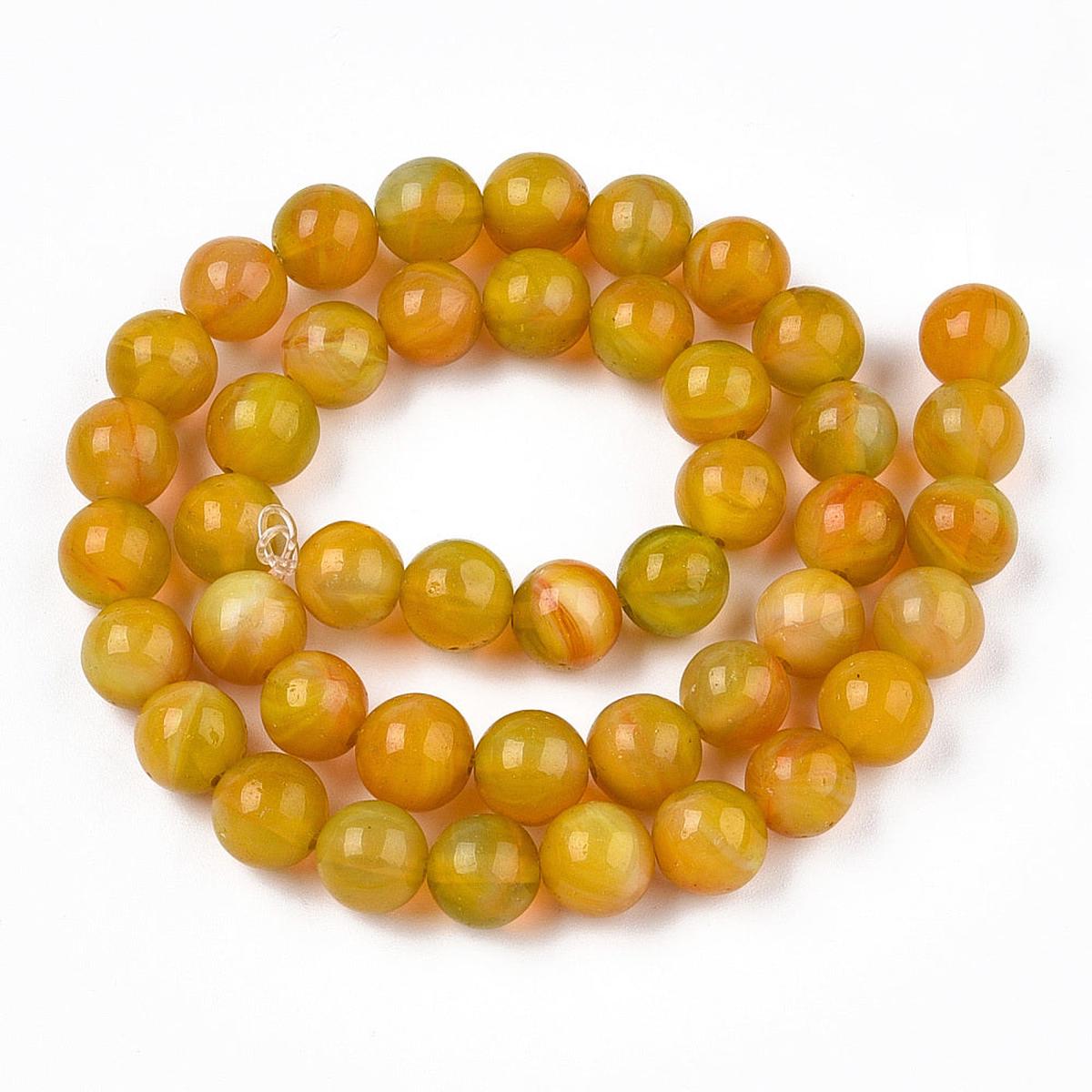 Glass Round Beads Strands, Imitation Look Stones, Round, Goldenrod, 8~8.5x8mm, Hole: 1mm.  Approx 50 Beads.