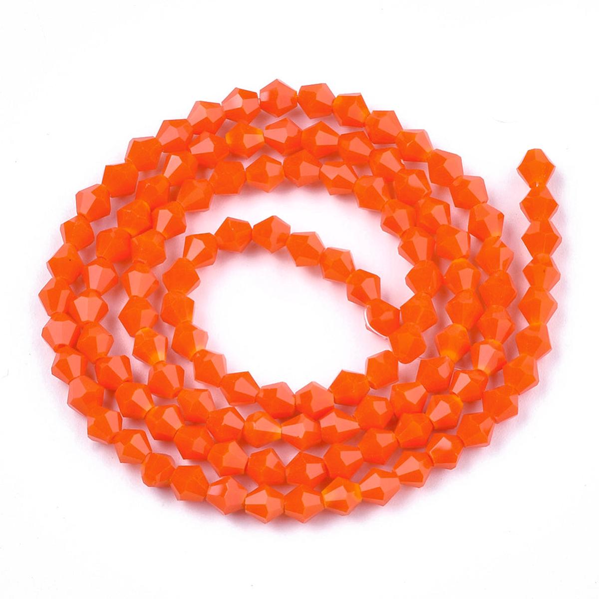 Opaque Solid Color Glass Beads Strands, Faceted, Bicone, Rich Deep Orange, 4.5x4mm, Hole: 1mm, about 85 pcs/strand