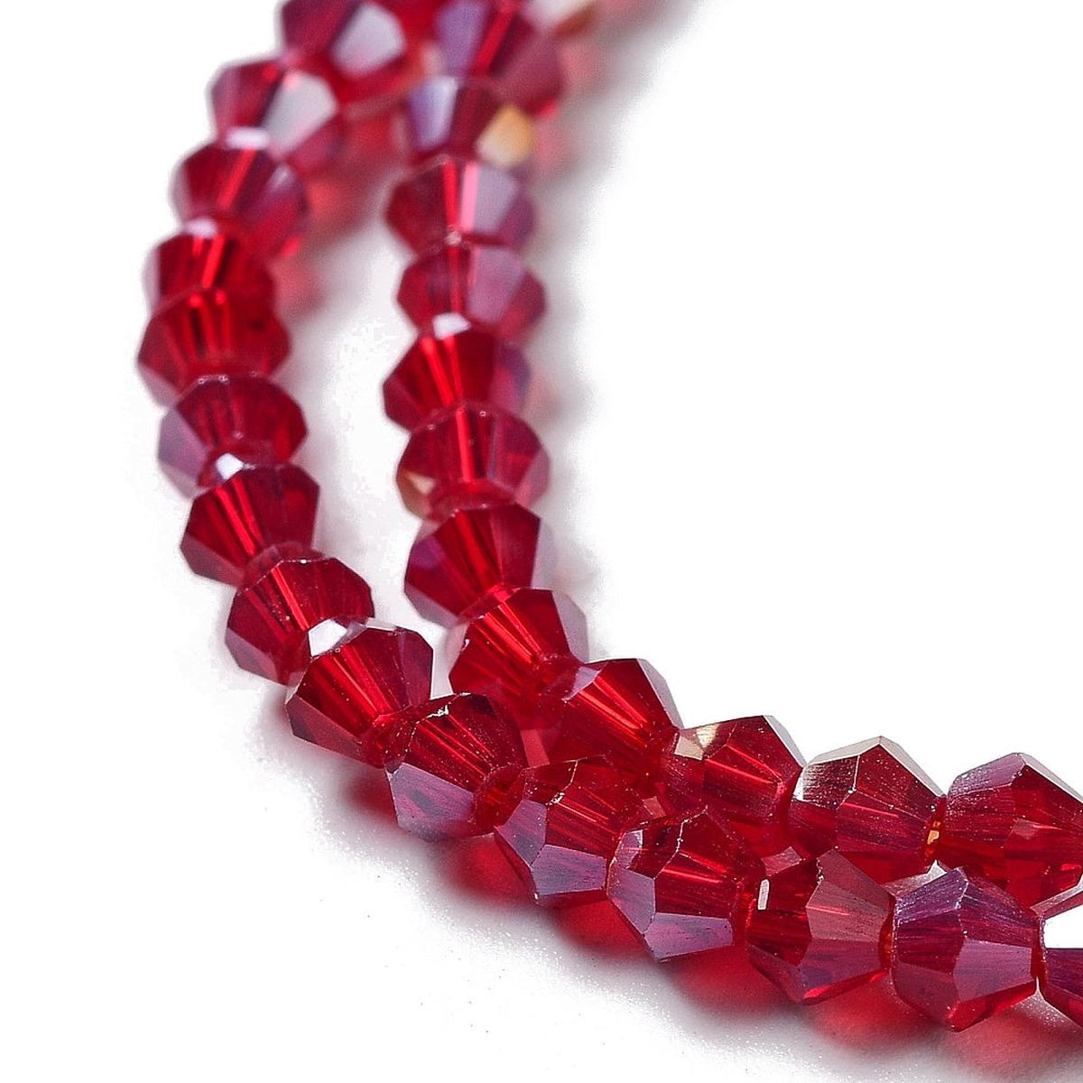 (3MM).  Dark Red with an  AB Coating.  Bicone Glass Bead 17