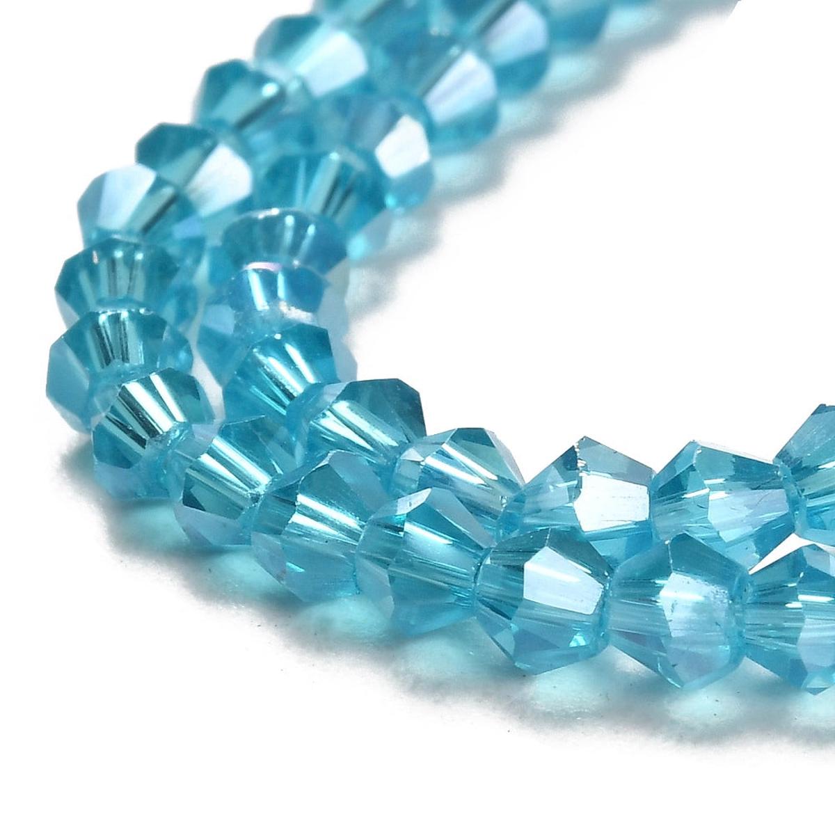 (3MM).  Deep Sky Blue with an  AB Coating.  Bicone Glass Bead 17