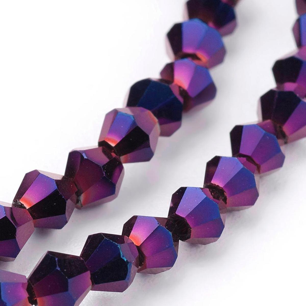 (3MM).  Full Electroplate Bicone Glass Bead (Purple) 17