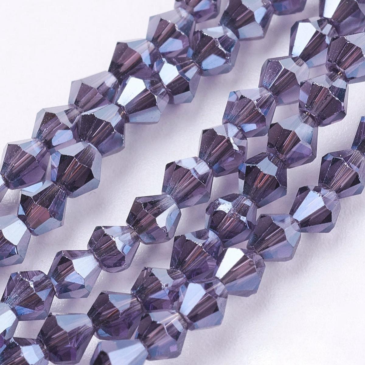 (3MM).  Full Electroplate Bicone Glass Bead (Purple Thistle) 17