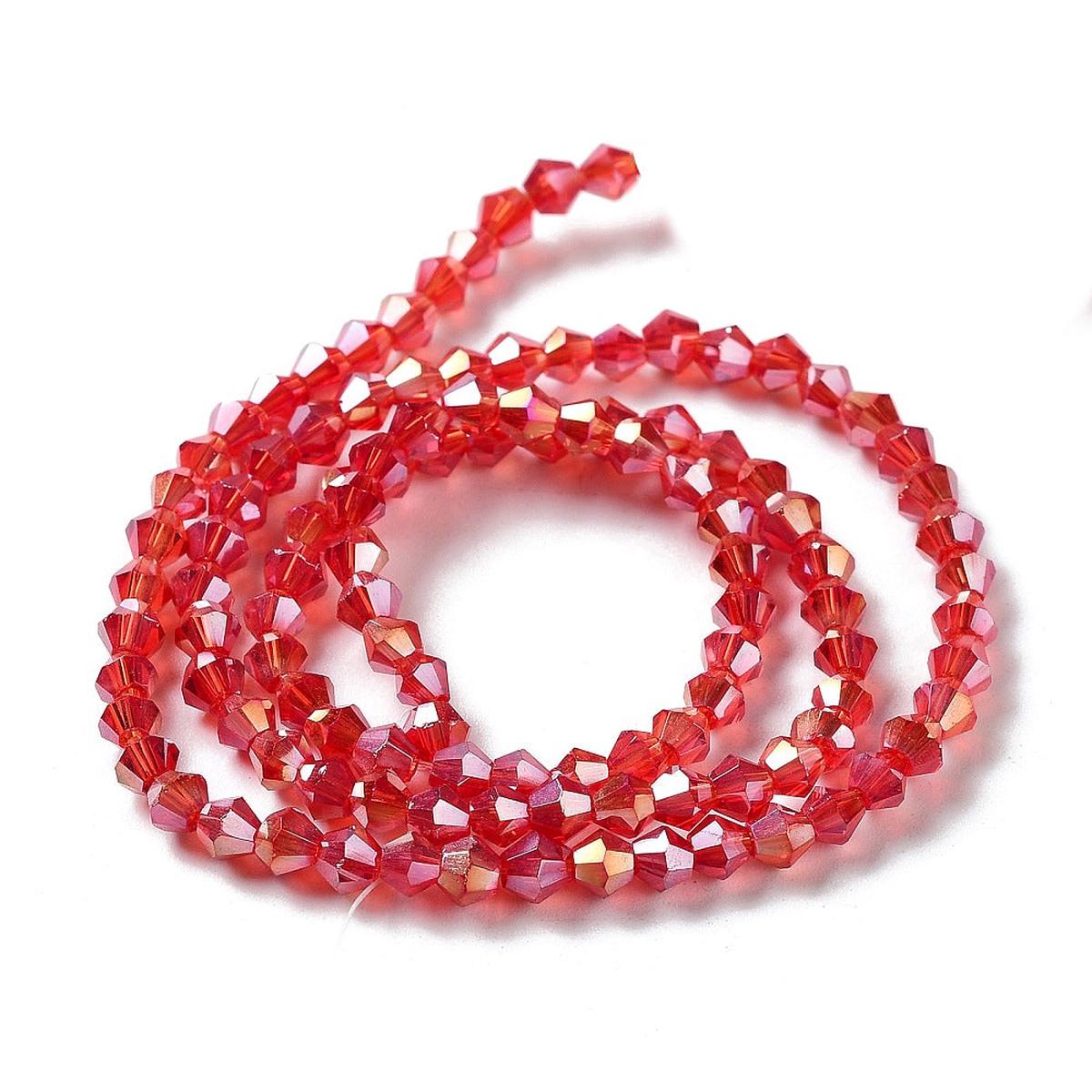 (3MM).  Red with an  AB Coating.  Bicone Glass Bead 17
