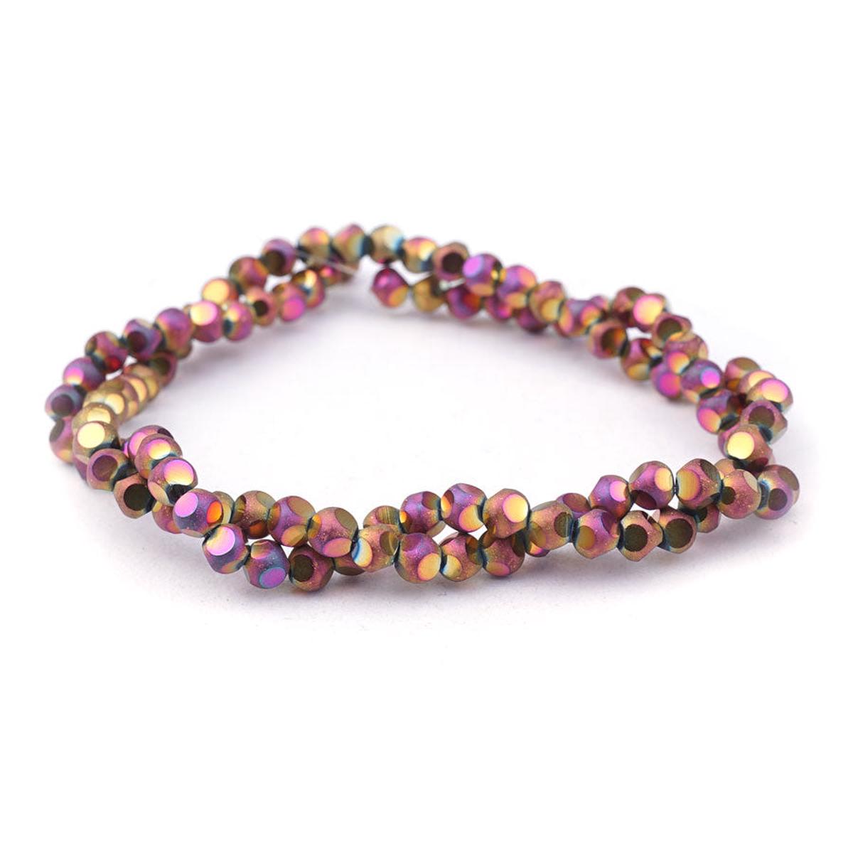 4mm Metallic Rainbow Red Matte Round 6 Dot Glass Beads