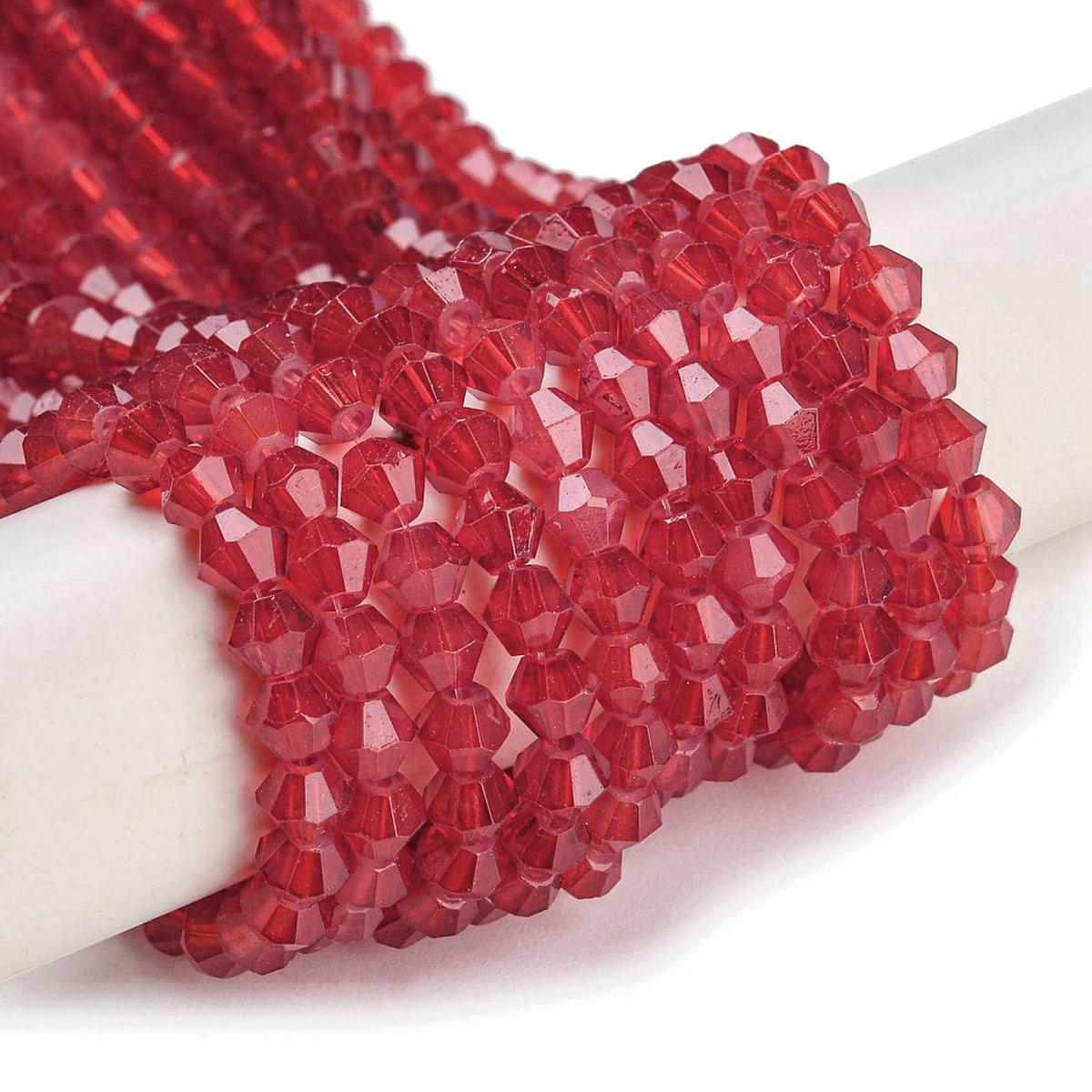 Baking Painted Transparent Glass Beads Strands, Imitation Opalite, Faceted, Bicone, Fire Brick Red, 4~4.5x3.5~4mm, Hole: 0.9mm, about 84pcs/strand, 13.58~13.78 inch(34.5~35cm)