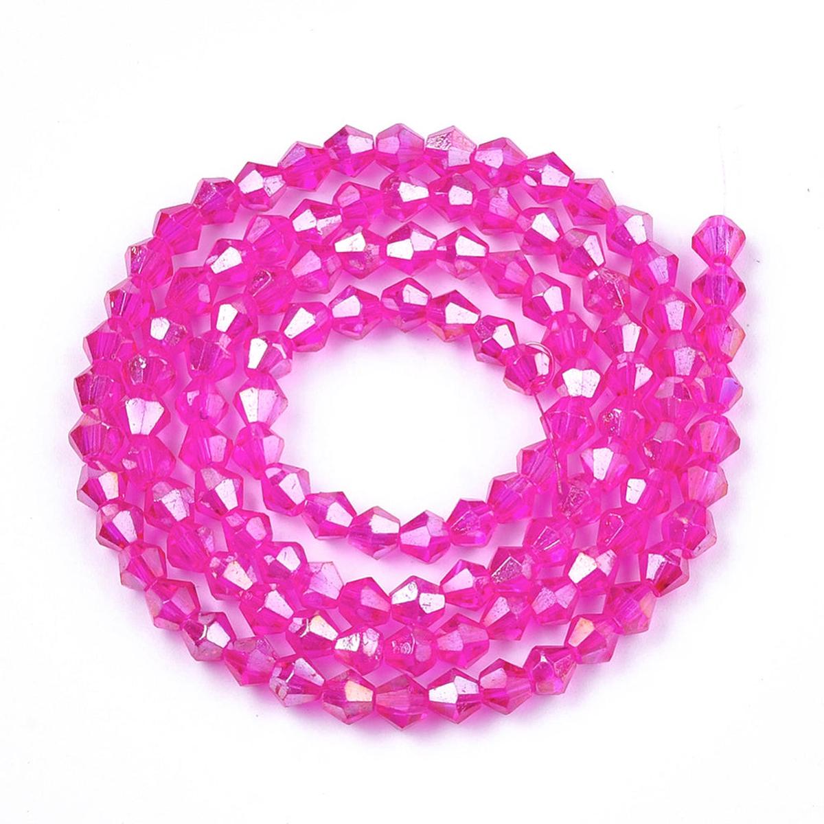 Bicone Beads Faceted.  Magenta Pink. (4mm).  (Approx 95 Beads/strand).