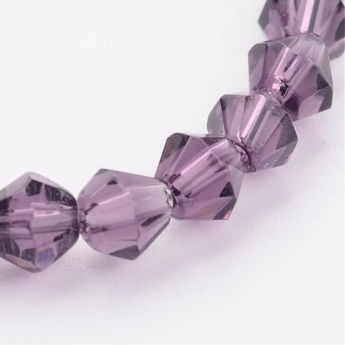 Bicone Beads Faceted.  Purple Glass (4 x 4mm)  (approx 82 beads on a 14