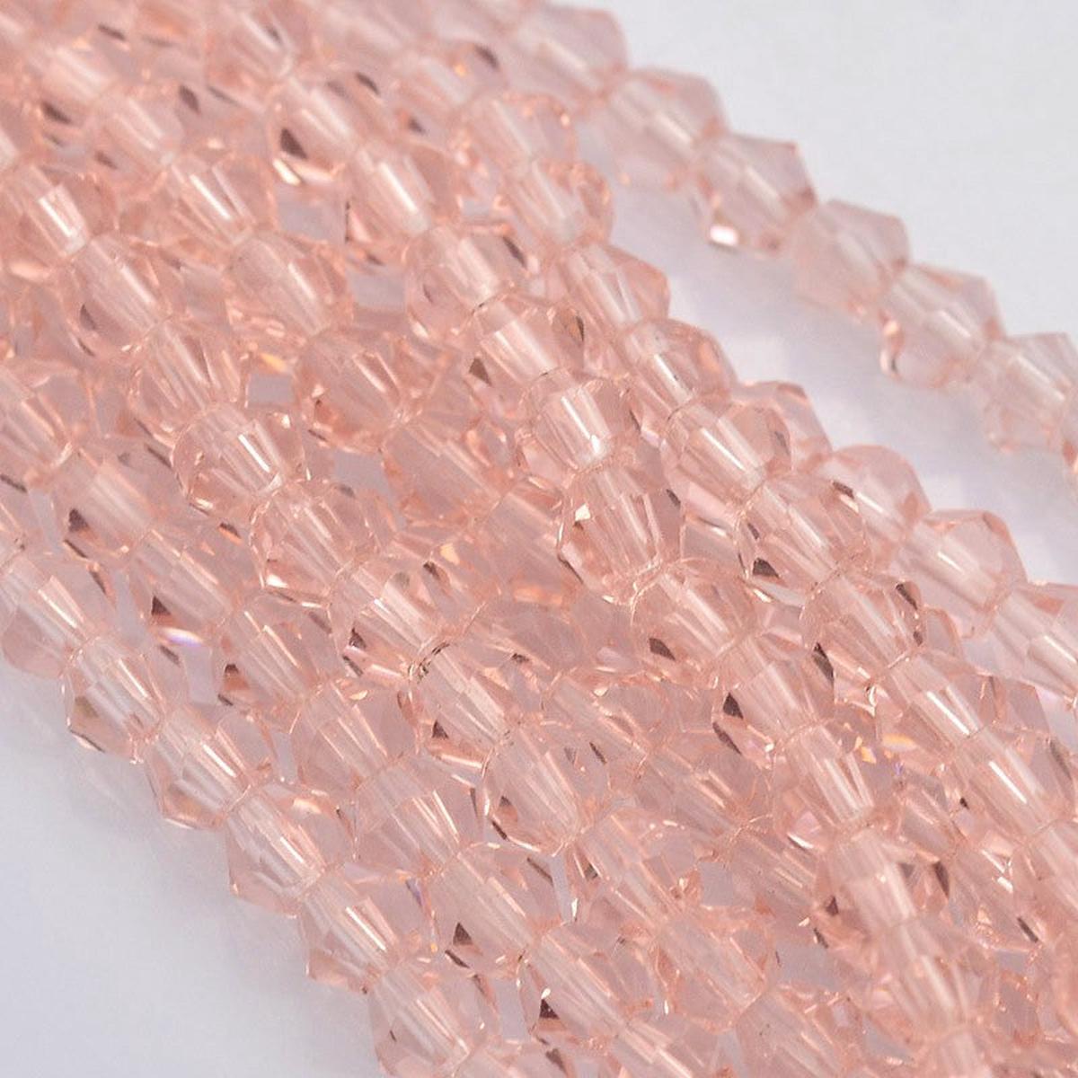 Bicone Glass Beads Strands, Faceted, Pink, 3x3mm, Hole: 1mm; about 75 pcs/strand, 6