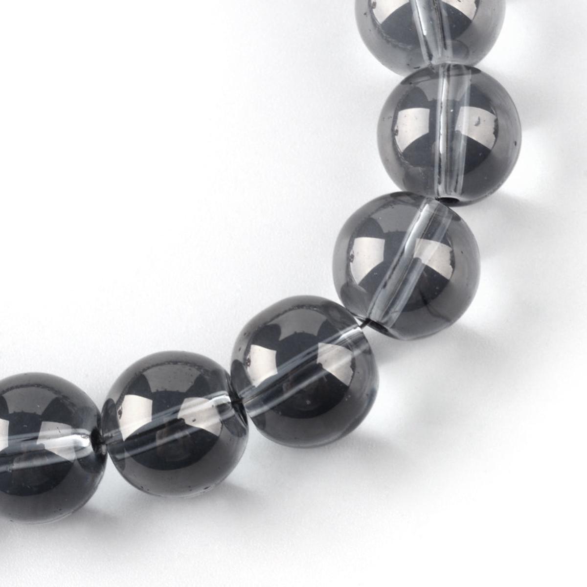 Electroplate Glass Beads Strands, Pearl Luster Plated, Round, Gray, 6mm, Hole: 1mm; about 136pcs/strand, 29.1