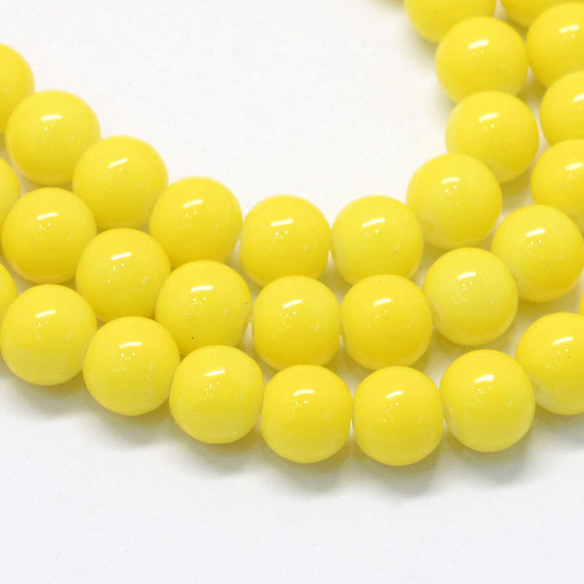 Glass Beads (8mm Round) Brilliant Yellow.  (Approx 50 Beads)