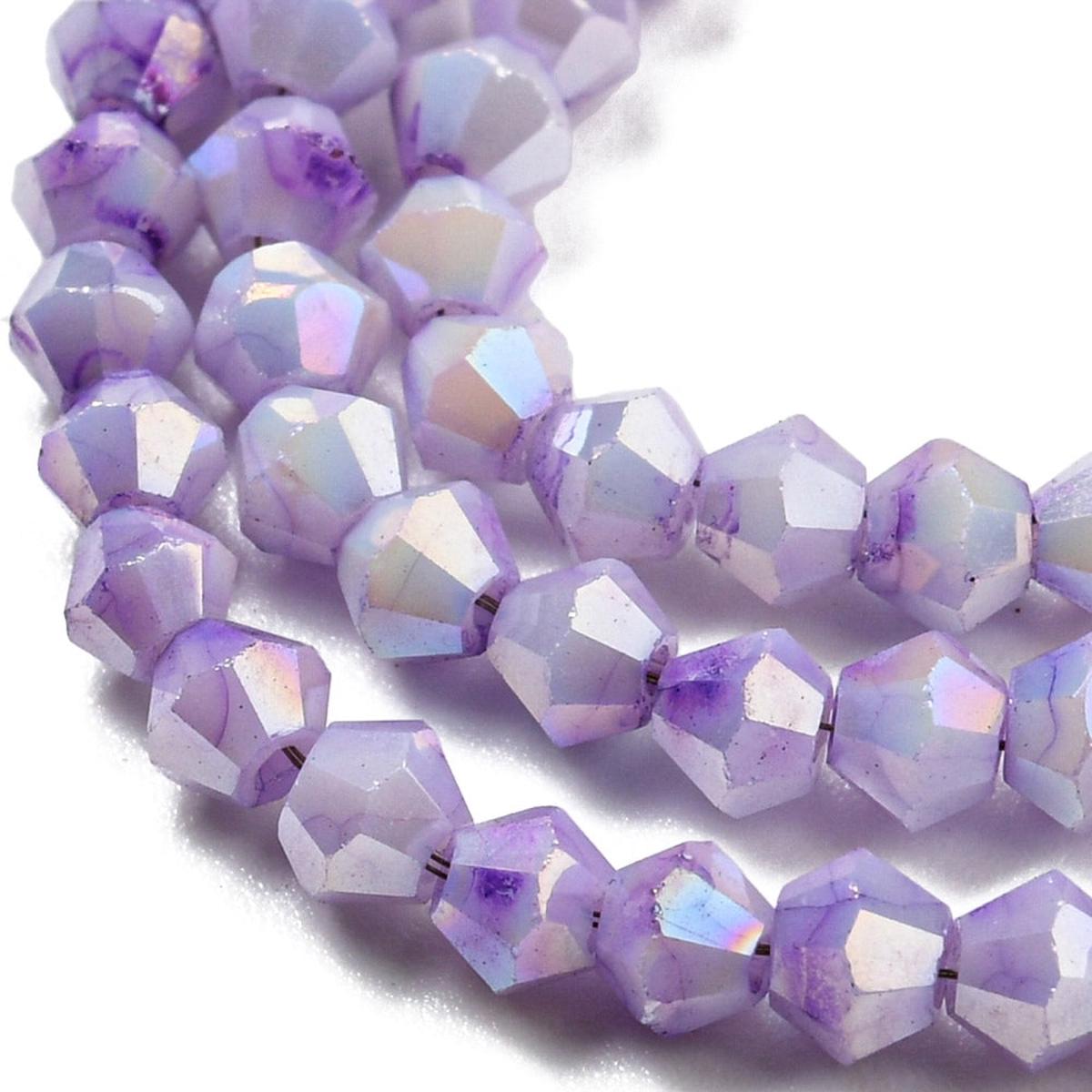 Opaque Baking Painted Glass Beads Strands, AB Color, Faceted, Bicone, Lilac, 3x2.5~2.8mm, Hole: 0.7mm, about 157~160pcs/strand, 16.38~16.54 inch(41.6~42cm)
