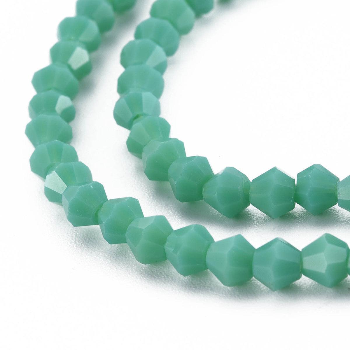 Opaque Solid Color Glass Beads Strands, Faceted, Bicone, Sea Green, 4.5x4mm, Hole: 1mm, about 85 pcs/strand