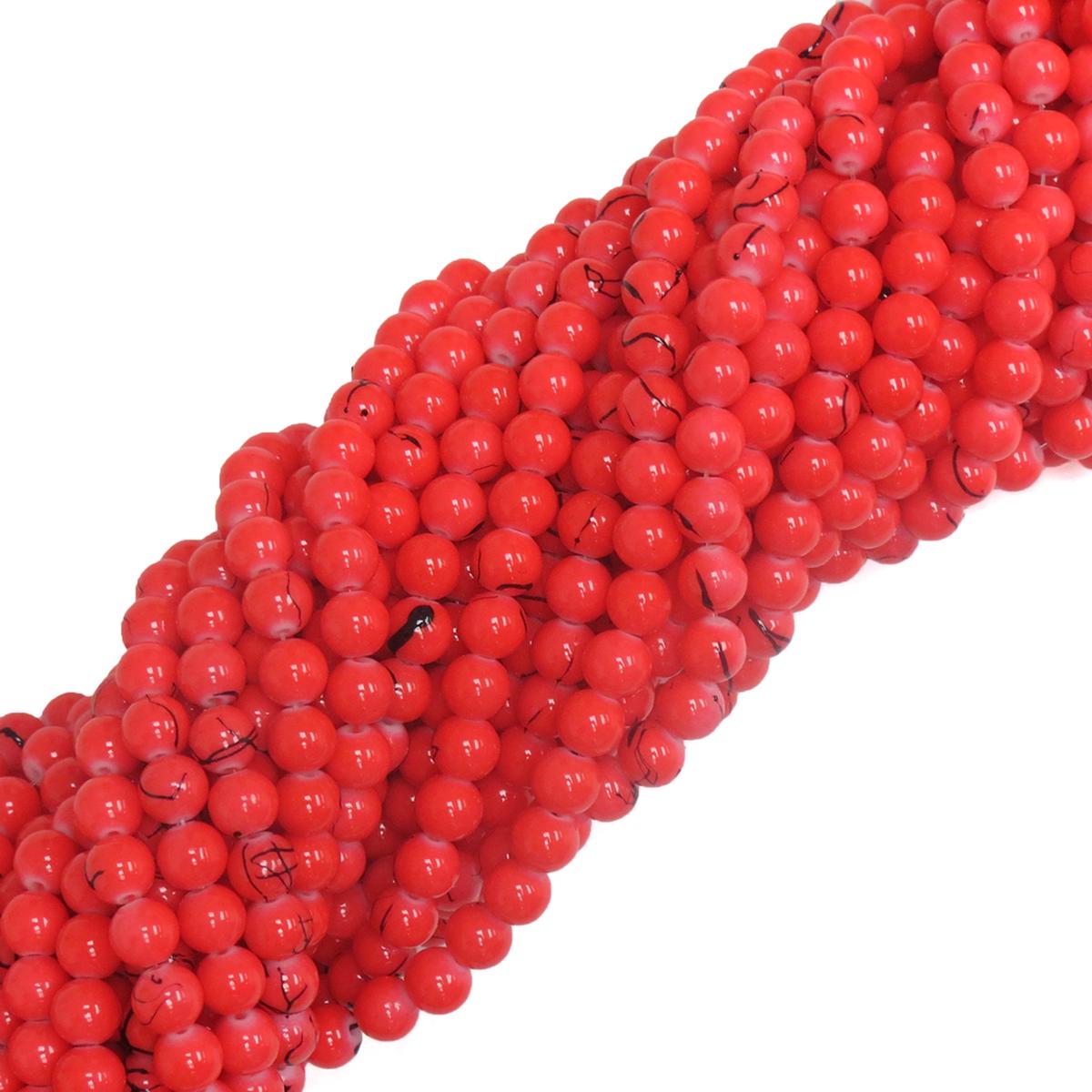 Perlas de Cristal Sintticas, Coral con Rayas Negras 1 pieza