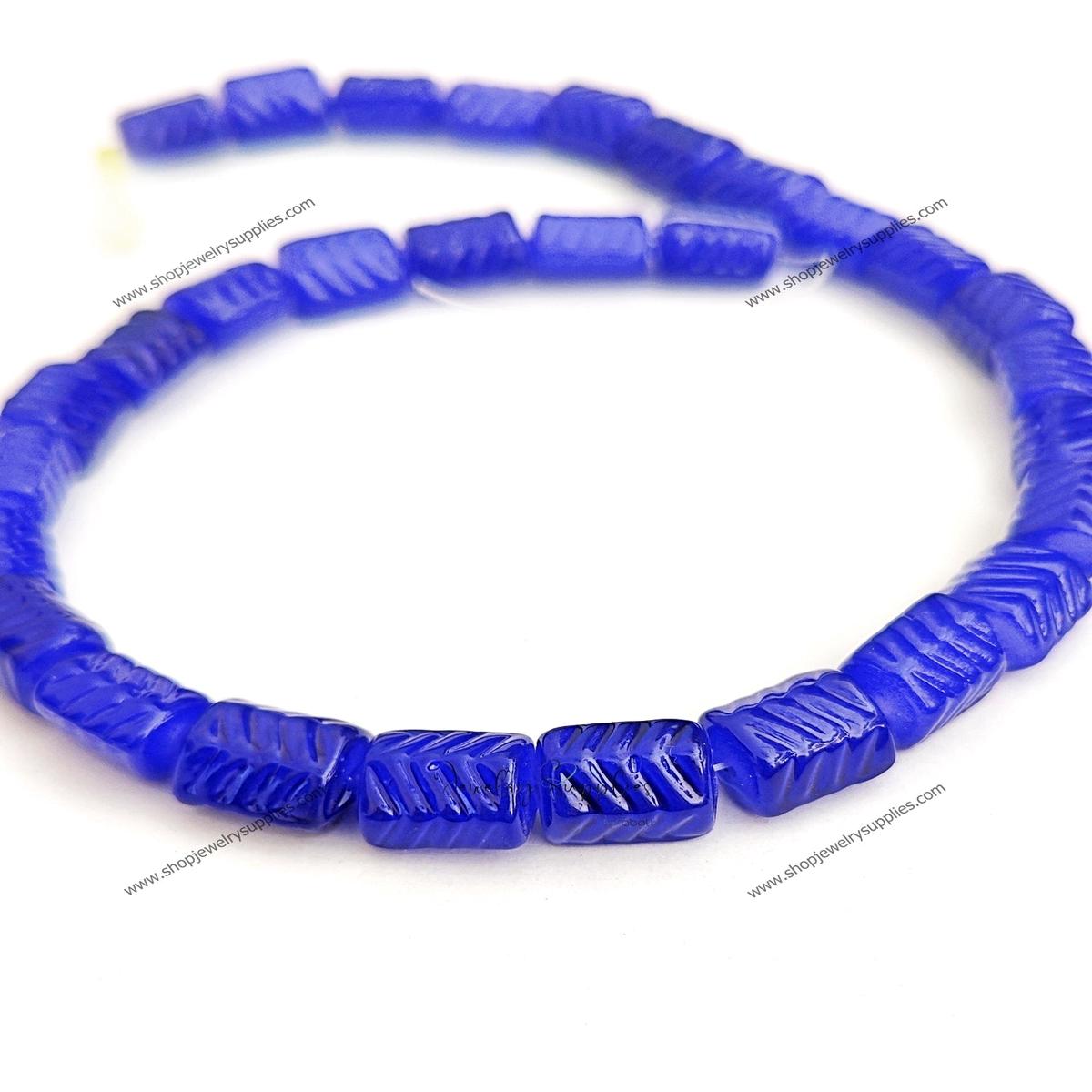 Rectangle beads pillow shaped glass beads 13x 12 mm GBP30 10 beads - Dark blue