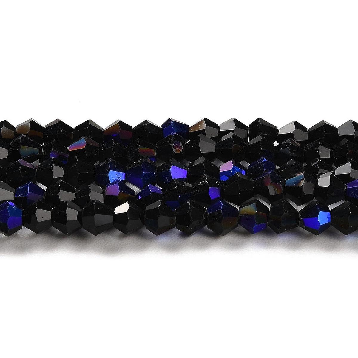Transparent Electroplate Glass Beads Strands, AB Color Plated, Faceted, Bicone, Black, 4x4mm, Hole: 0.8mm.  *Approx 90 Beads.