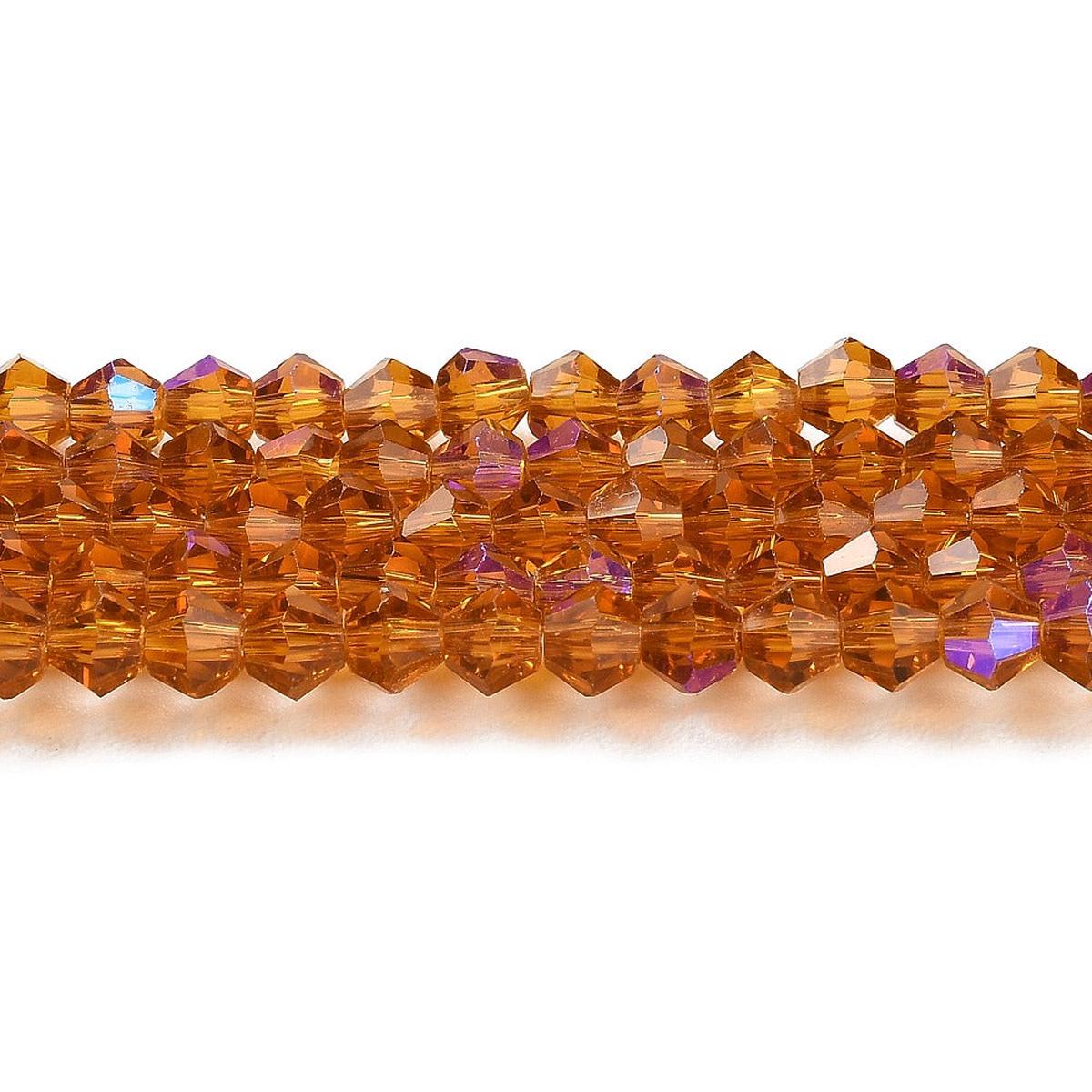 Transparent Electroplate Glass Beads Strands, AB Color Plated, Faceted, Bicone, Dark Orange, 4x4mm, Hole: 0.8mm.  *Approx 90 Beads.