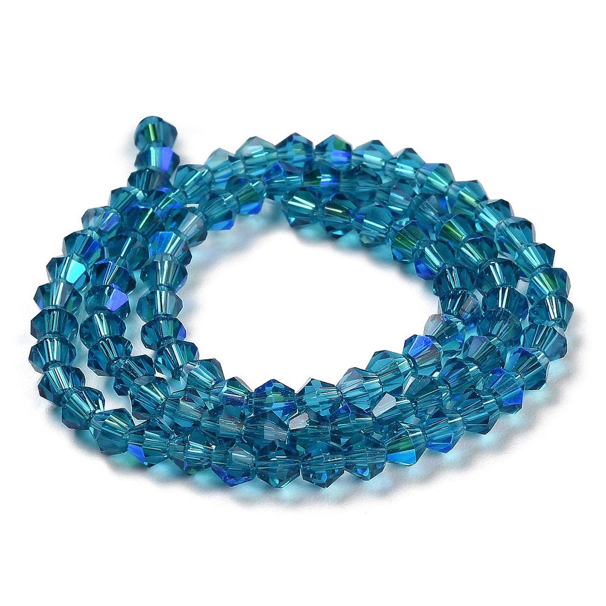 Transparent Electroplate Glass Beads Strands, AB Color Plated, Faceted, Bicone, Steel Blue, 3.5mm, Approx 110 Beads.