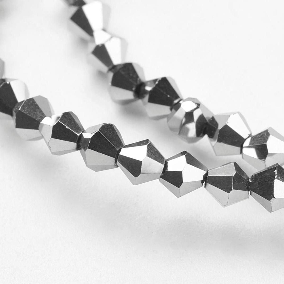 (3MM).  Full Electroplate Bicone Glass Bead (Silver Color) 17