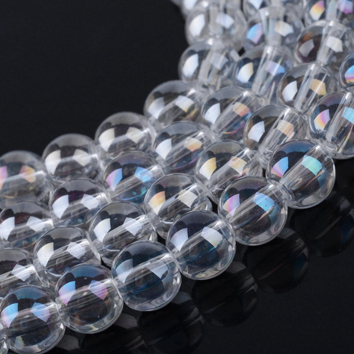 AB Electroplated over Transparent Glass Beads Strands, 6mm, Hole: 1mm; about 80 Beads