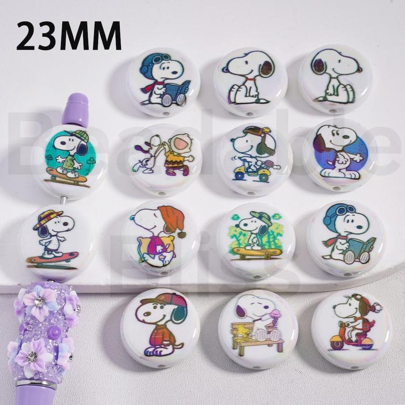 Acrylic Beads UV Coating Cute Beagle Dog, Flat Round Shape, 23MM, Random Mix