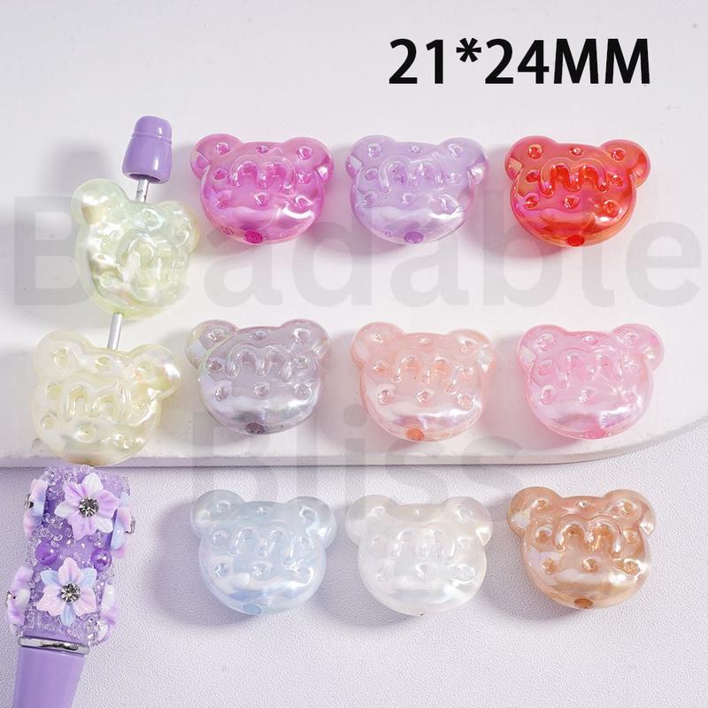 Acrylic Beads UV Coating Cute Vivid McDonal Prints Bear Head Multi-Color 21*24MM, Random Mix
