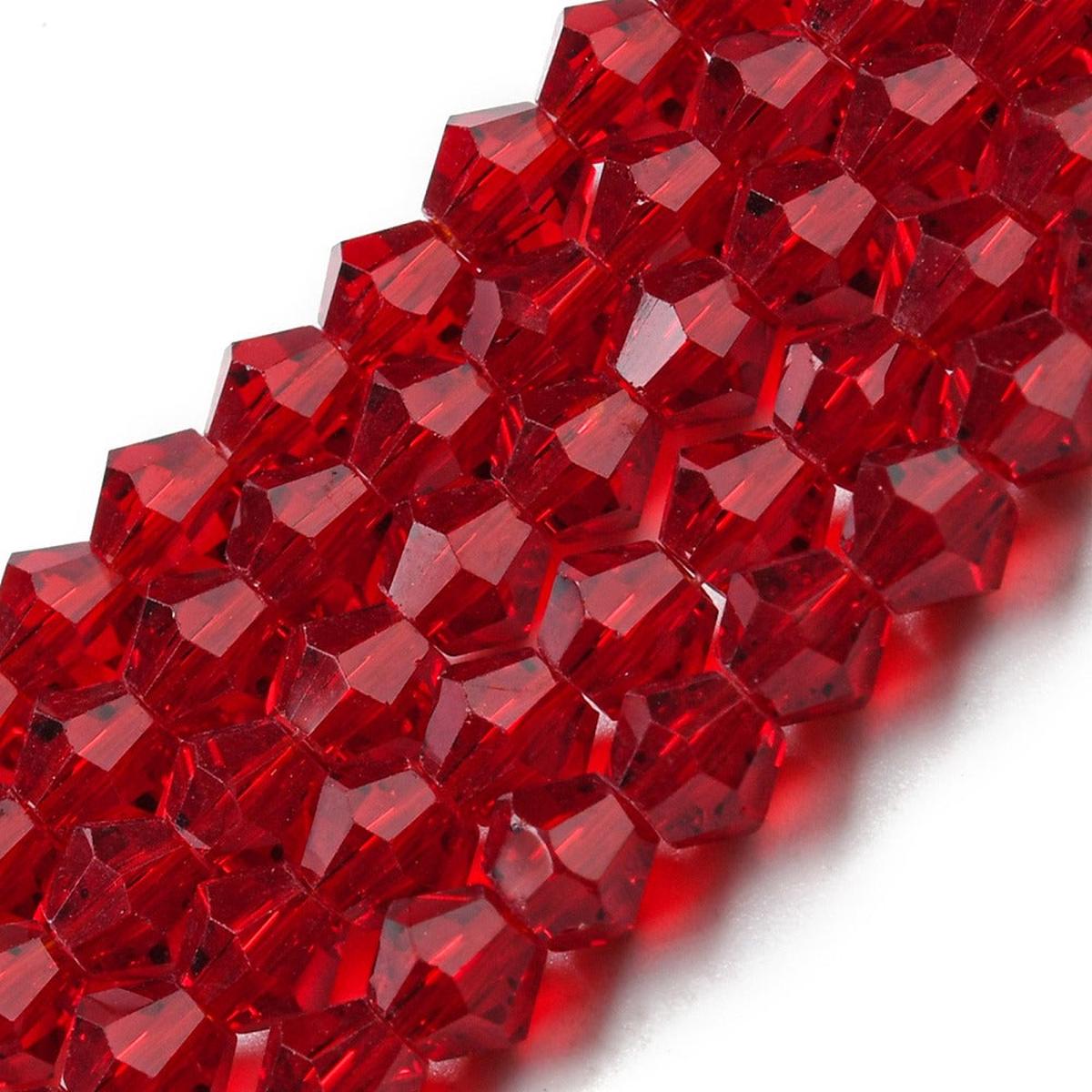 Bicone Beads Faceted. Glass.   Dark Cherry Red (4 x 4mm).  (Approx 95 Beads/strand).