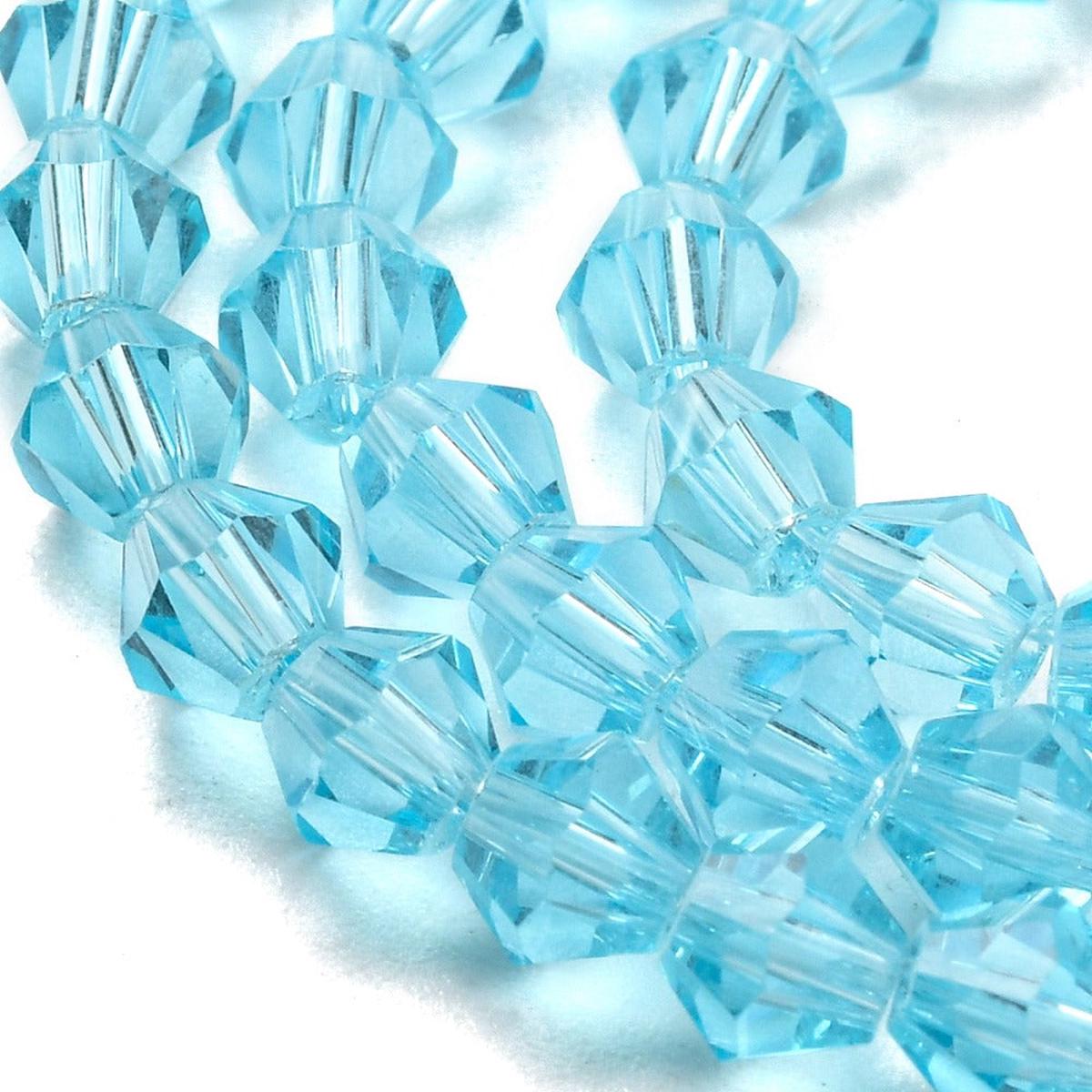 Bicone Beads Faceted.  Light Blue (4 x 4mm).  (Approx 95 Beads/strand).