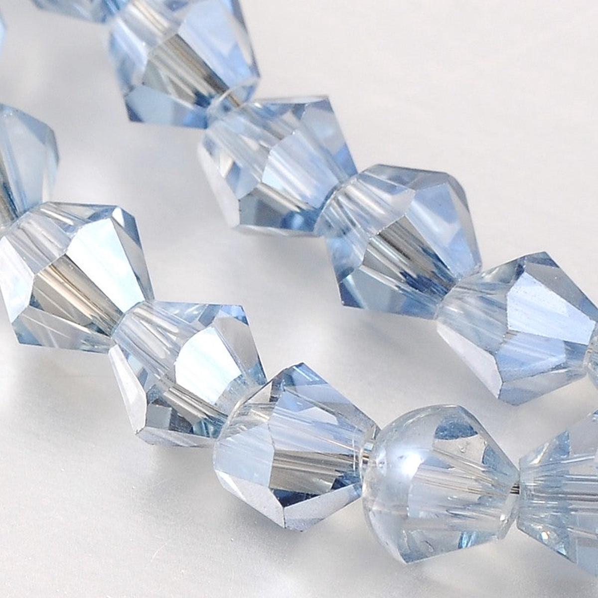 Bicone Beads Faceted. Light Sky Blue  (4 x 4mm) . (approx 90 beads on a 14