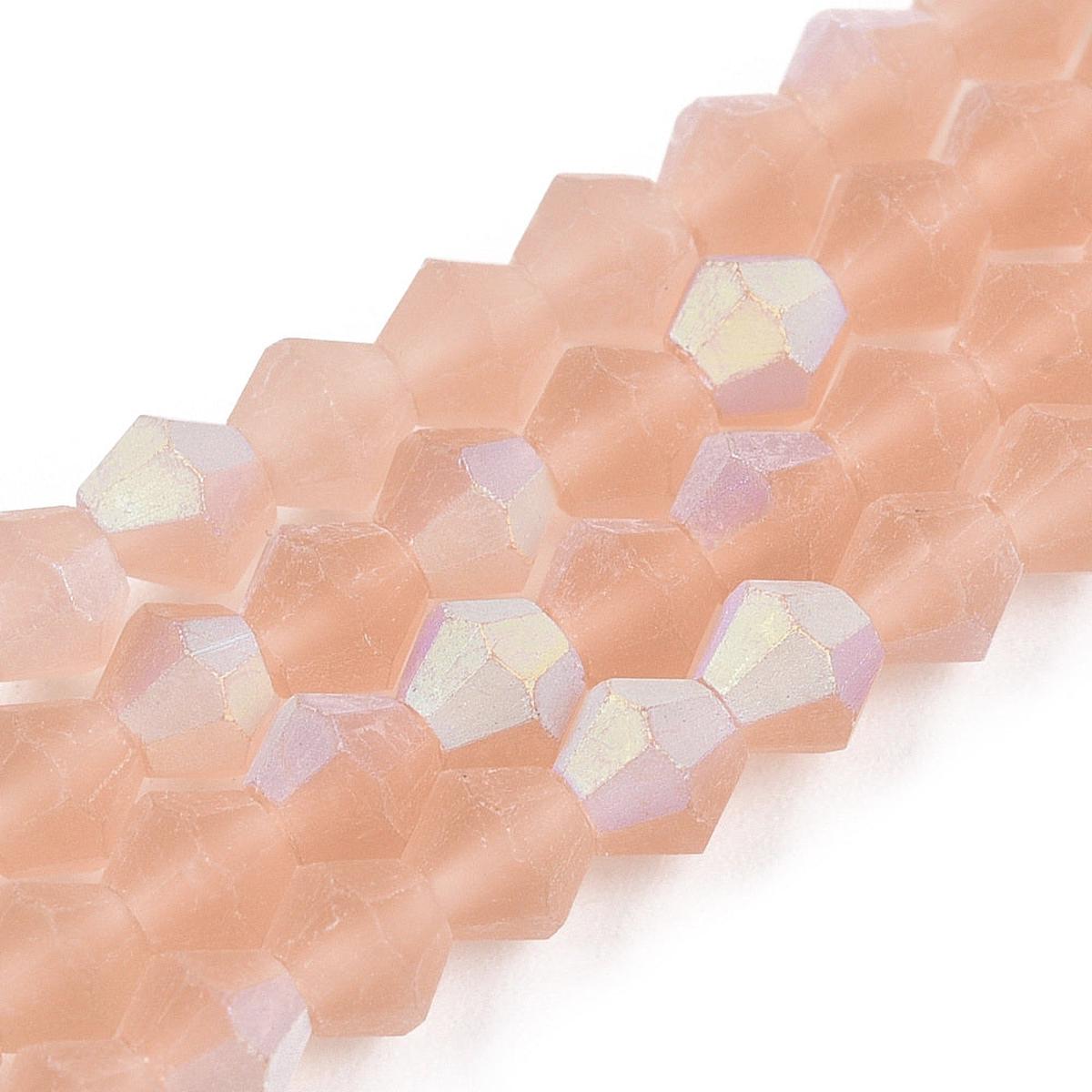 Crystal Bicone Frosted Glass Beads Strands, Grade AA, Faceted, Dark Salmon, 4x4mm, Hole: 1mm, about 87~89pcs/strand