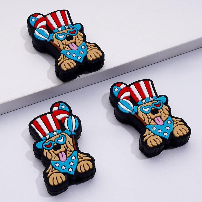 Cute Puppy Dog with USA American Flag Design Hat Balloons Glasses Patriotism Silicone Focal Beads