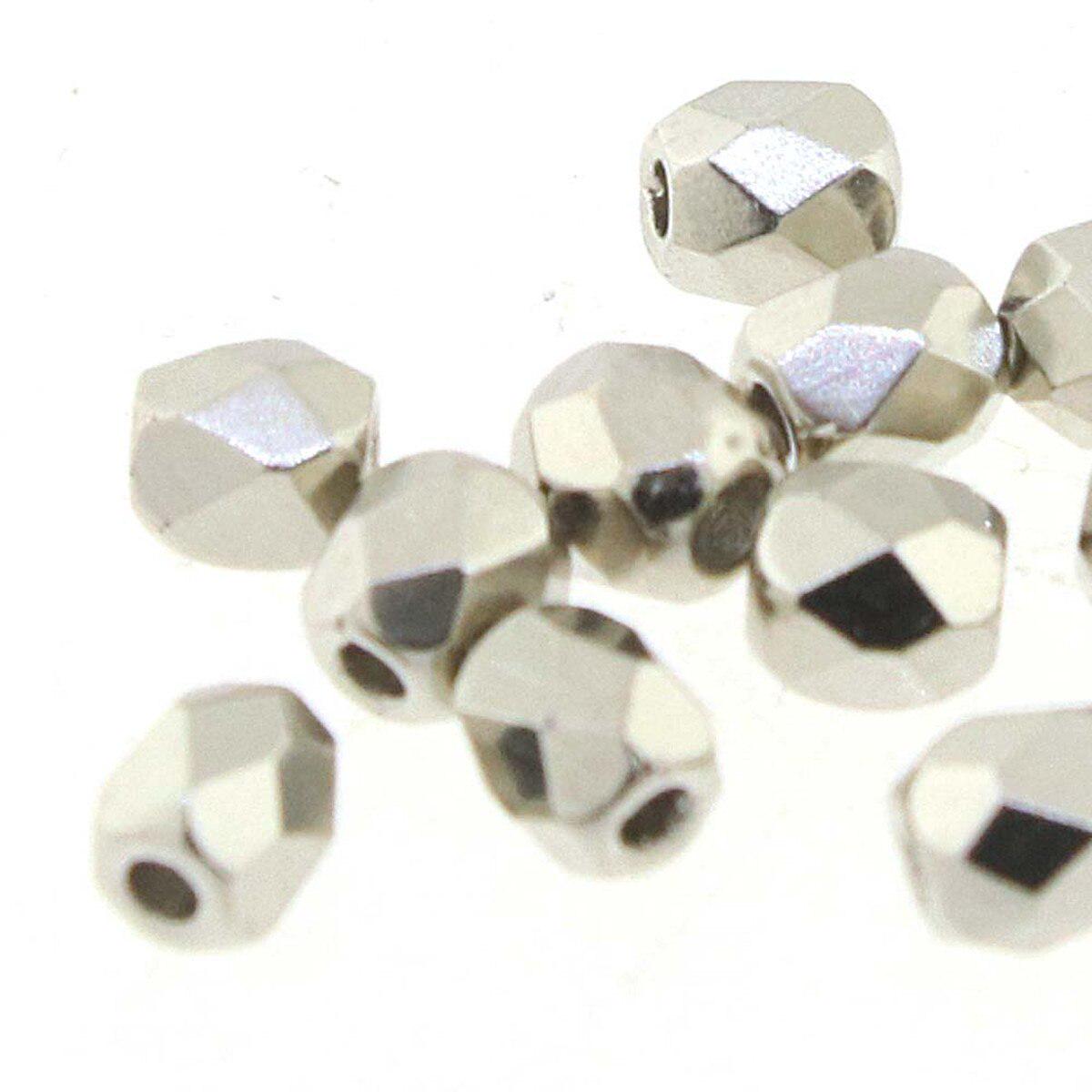 Czech Fire Polish 3mm  Nickel Plate.  (50 Beads/ Strand)
