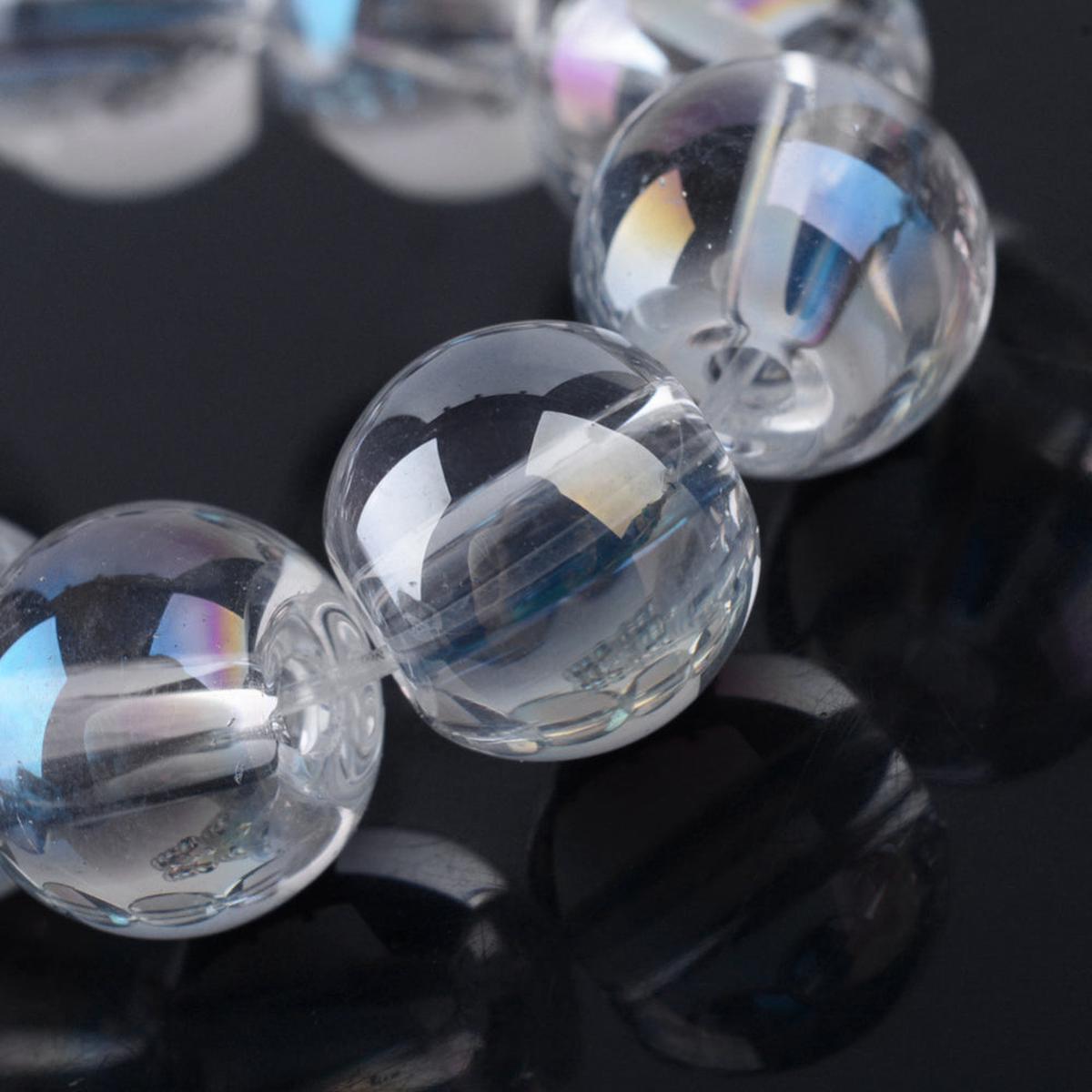 Electroplate Glass Beads Strands, AB Color Plated, Round, Clear AB, 7.5x8.5mm, Hole: 1mm, about 104pcs/strand, 30 inch strand.