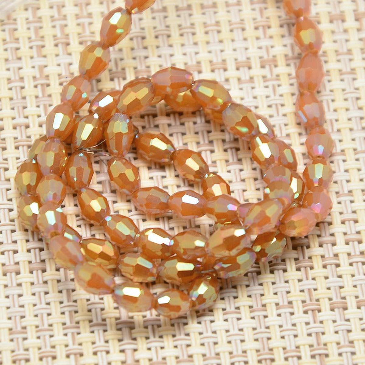 Electroplate Glass Beads Strands, Full Pearl Luster Plated, Faceted, Oval, Orangy Red, 6x4mm, Hole: 1mm; approx 72 Beads, 16