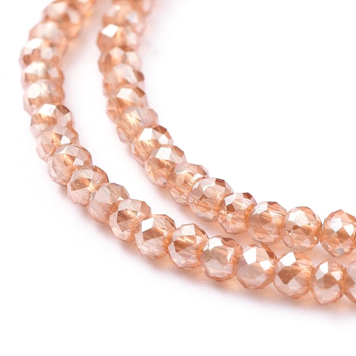 Electroplate Glass Beads Strands, Full Plated, Faceted, Rondelle, Peachy Sandy Brown. 2x1.5mm, Hole: 0.6mm, *Approx 245 Beads.