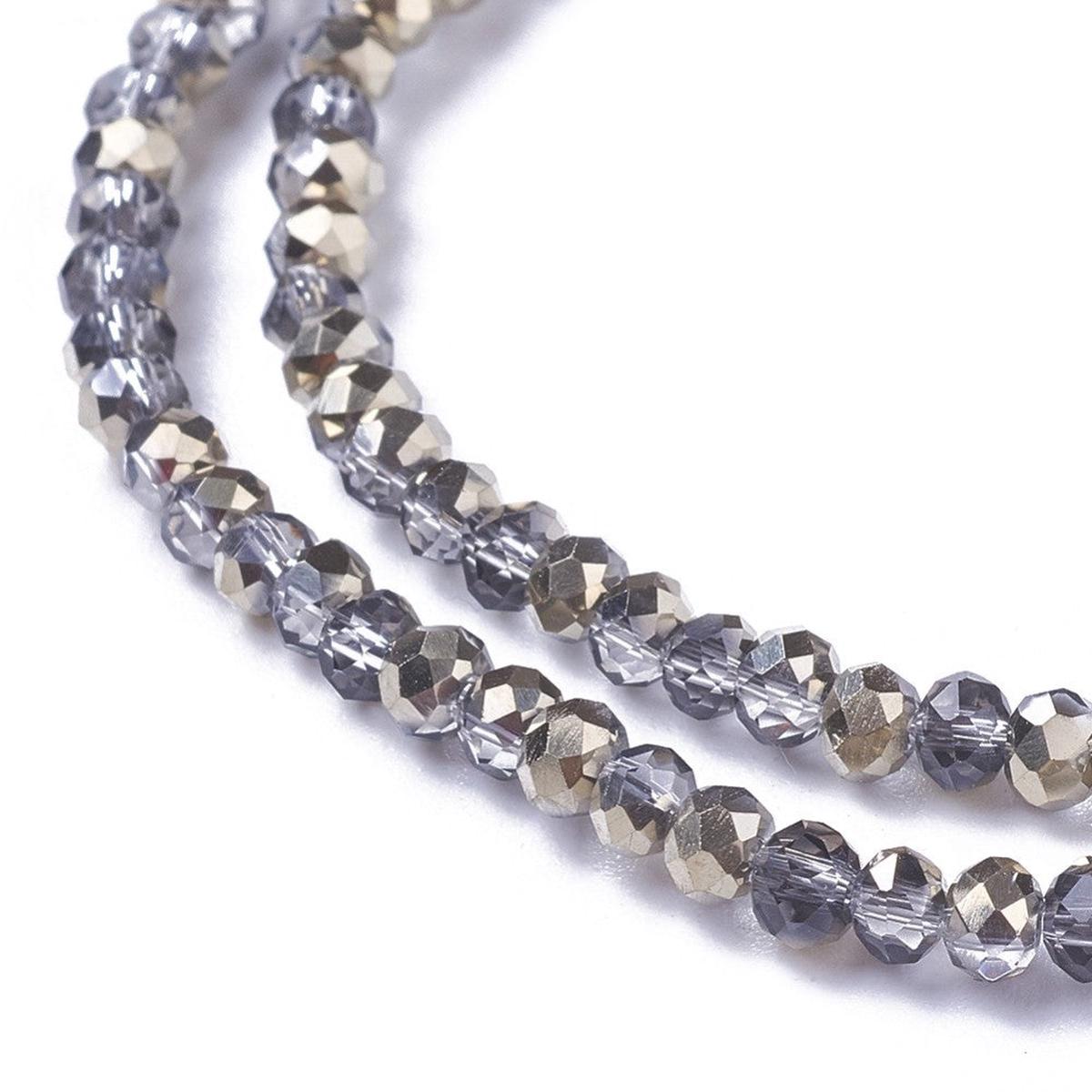 Electroplate Glass Beads Strands, Half Plated Golden, Faceted, Rondelle, DarkGray, 2.5~3x3~3.5mm, Hole: 1.2mm, about 135~140pcs/strand...