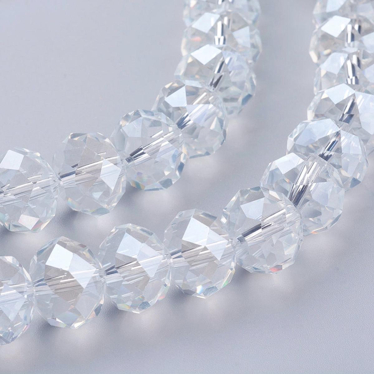 Faceted Rondelle (Glass).  16x12mm.  Pearl Luster Plated over Clear.  Approx 24 Beads.