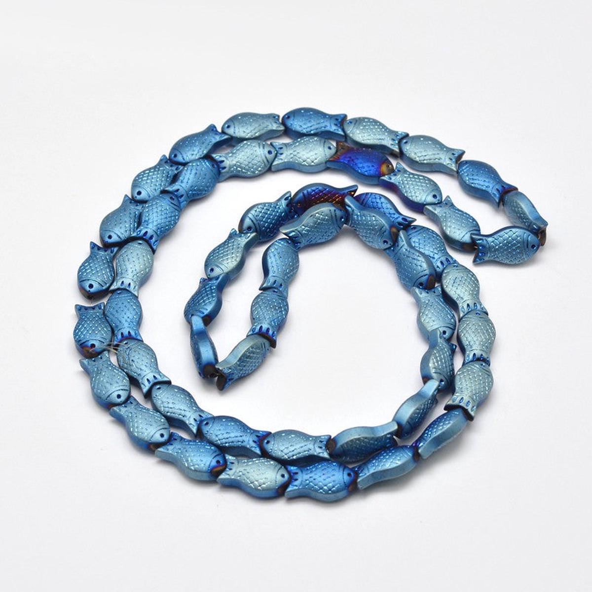 Full Plated Frosted Electroplate Glass Fish Beads Strands, Green Plated, 15x8x5mm, Hole: 1mm, *Approx 30 Beads.