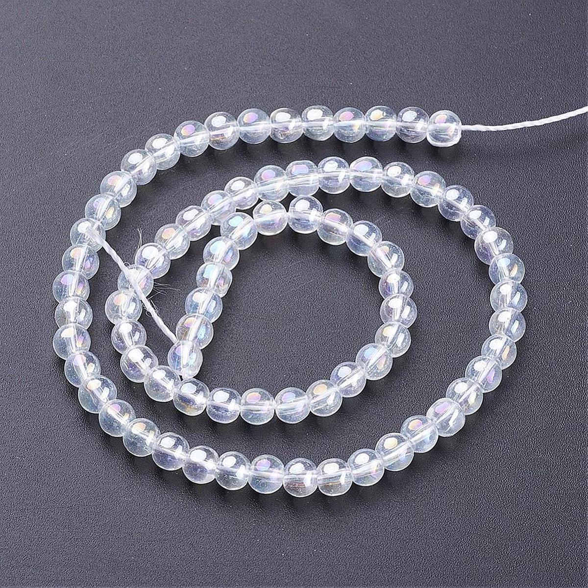 Glass Bead Strands, Round, AB Color Plated, Clear AB, 8mm, Hole: 1mm, *Approx 40 Beads, 14 inch