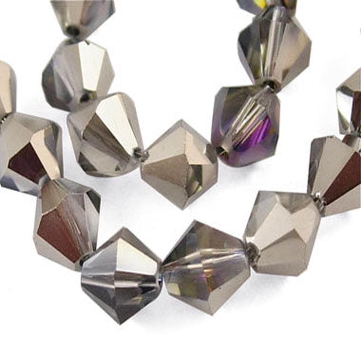 Glass Beads (Bicone) Silver Plated over AB Finish  (6mm Size)